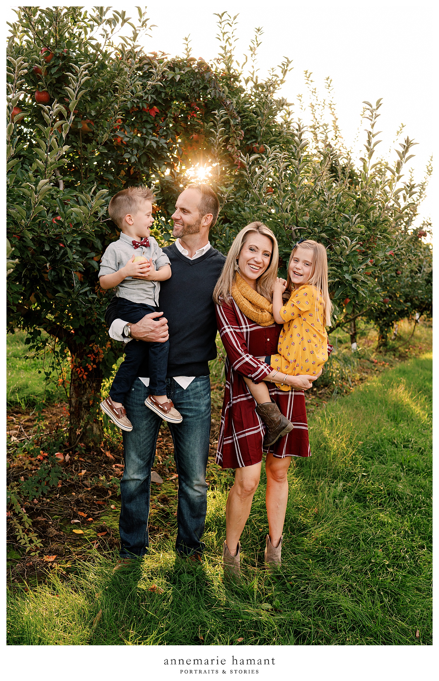  Fall family photos in an apple orchard in Lehigh Valley PA.  The orchard is fun and gets gorgeous sunset light and makes for the perfect fall backdrop.  