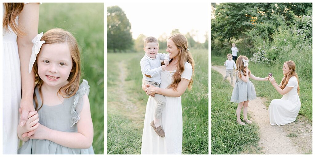 Mother in white dress holds her son and daughter in one of the best locations for photos in Wilmington DE