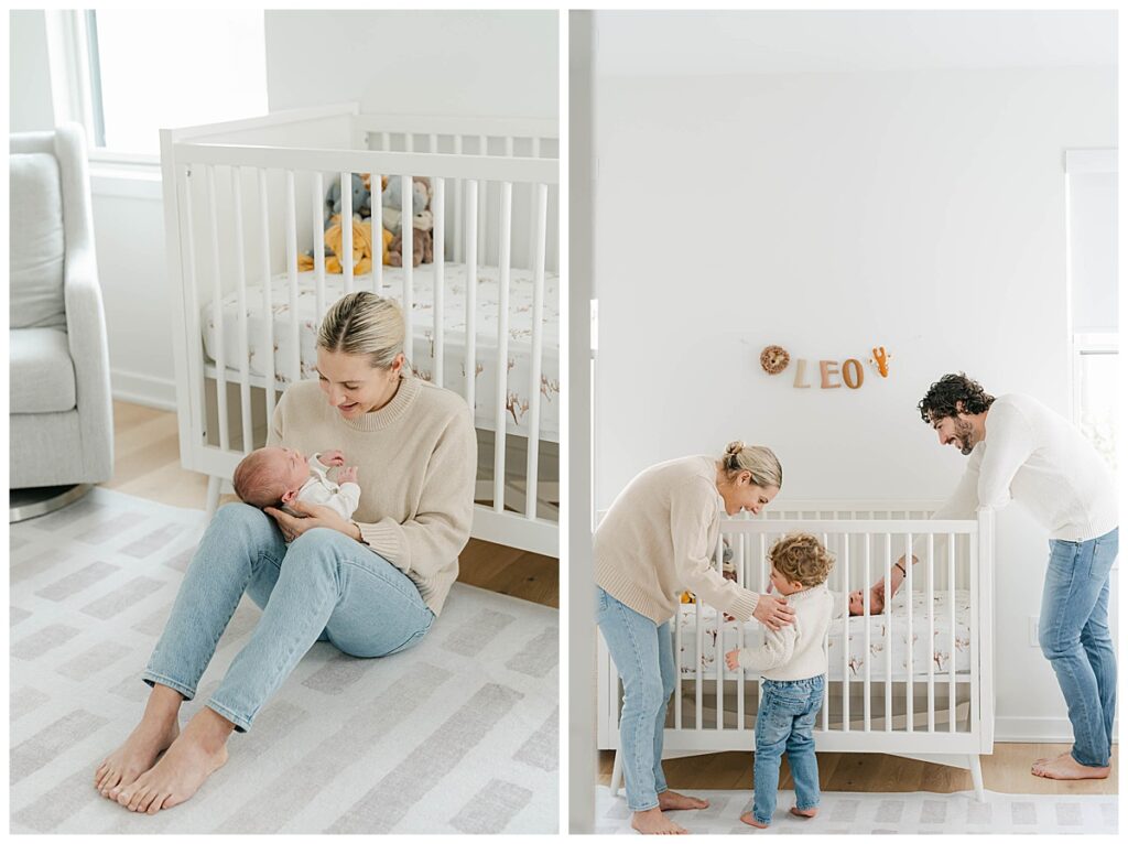 Family with newborn baby in the nursery