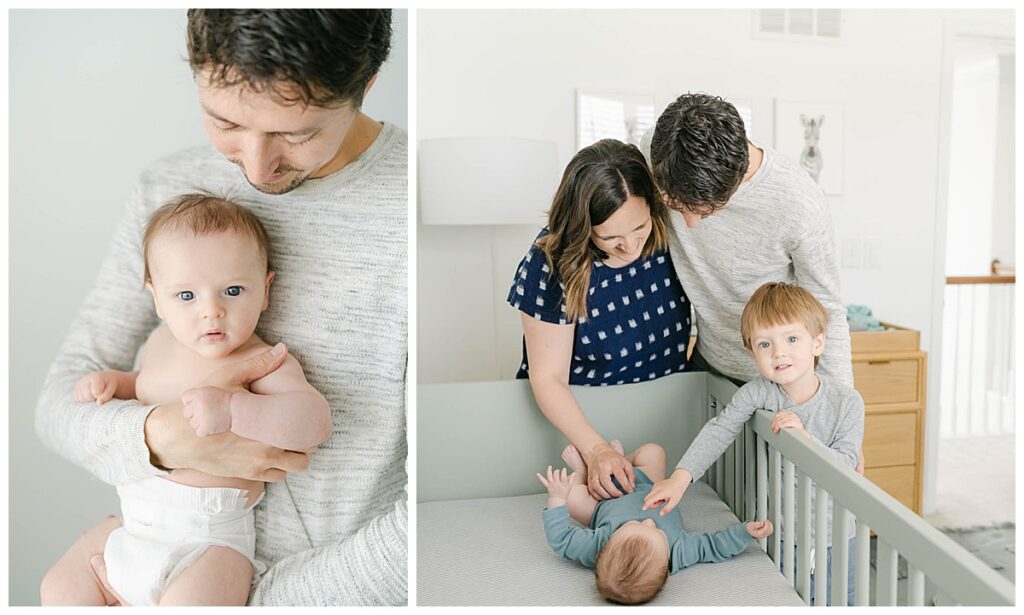 Family plays with newborn baby during a Philadelphia newborn photo session