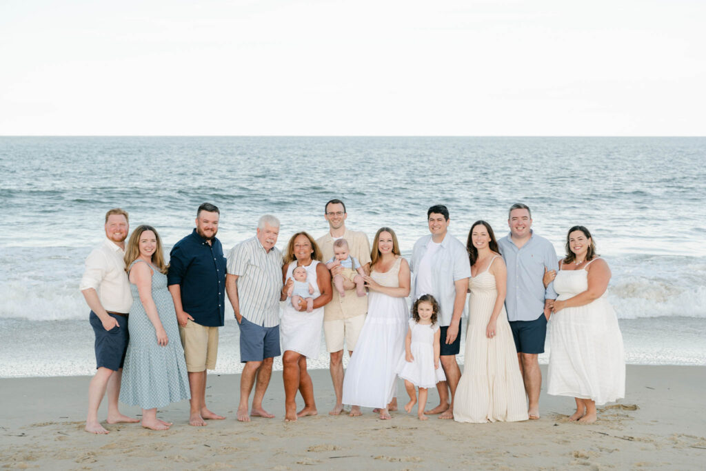 Extended family poses for family photos in Lewes
